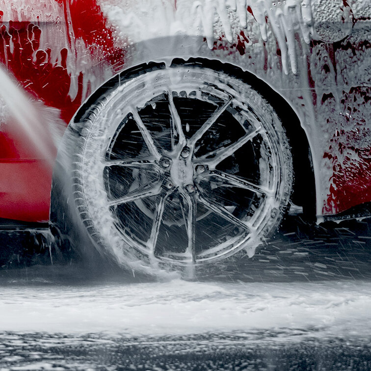 Wheel cleaners and brighteners in use, effectively removing brake dust and grime